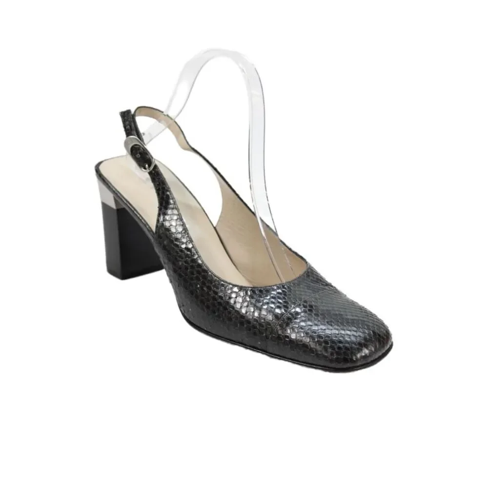 Chanel Womens Snakeskin Print Cap Toe Slingbacks Black Grey Size 40 10